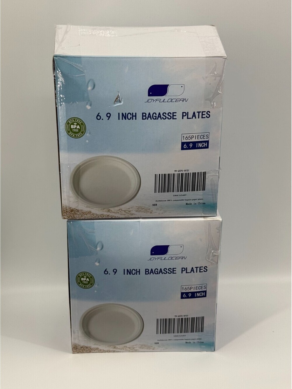 Joyfulocean 6.9 Inch Bagasse Paper Plates Compostable Bleached 165pcs - Lot of 2